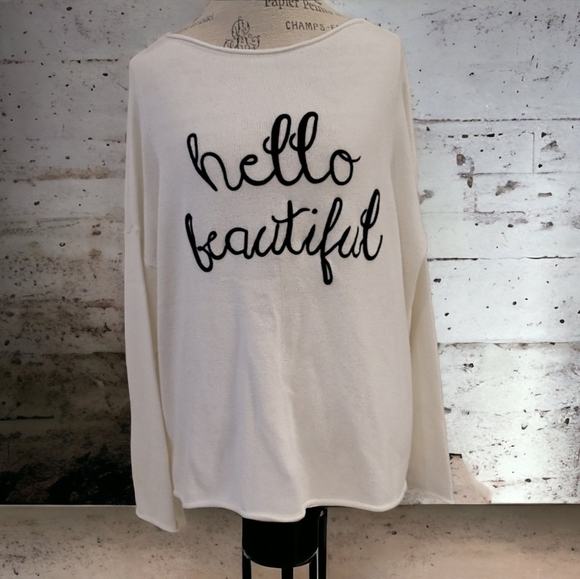 Wonderlust Cream And Black"hello beautiful" Sweater - Size Large - Picture 2 of 5
